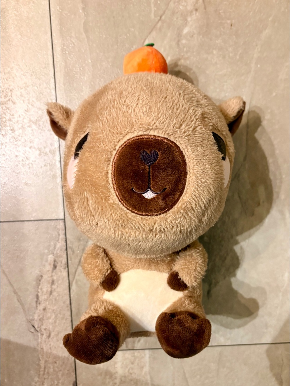 Plush Brown capybara Stuffed Animal with Orange Hat - Kids Toys